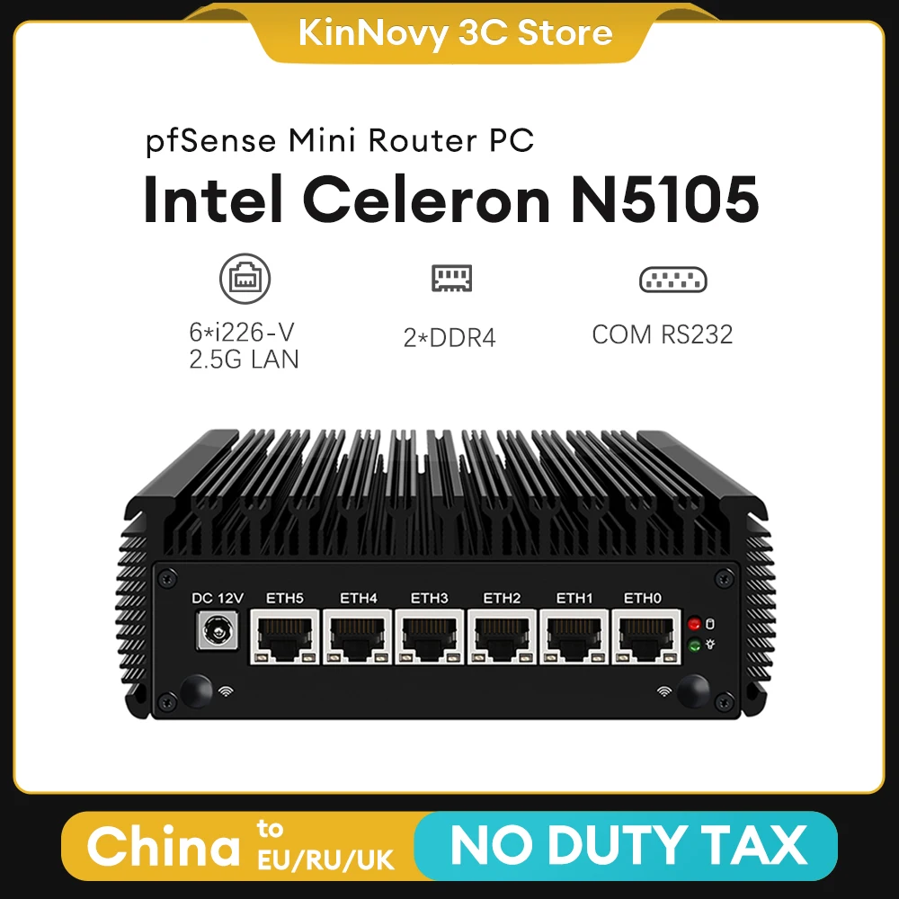 6x Intel i226-V 2 5G Celeron N5105 pfSense брандмауэр мини-роутер * DDR4 NVME SSD 6x2500M Nics безвентиляторный