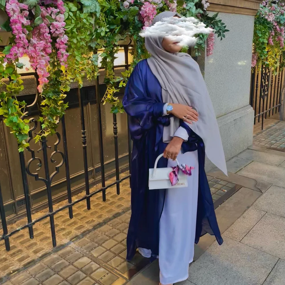 

Ramadan Open Abaya Kimono Women Puff Sleeve Shining Cardigan Muslim Dubai Arabic Party Long Dresses Modest Outfit Summer Kaftan