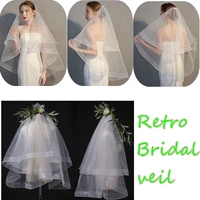 150cm retro elegent wedding headdress accessories simple single layer ribbon edge white lace bridal wedding veil