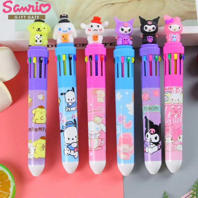 

10pcs Kawaii Sanrio Anime 10 Colors Ballpoint Cinnamoroll My Melody Multicolor Pen Student School Supplies Cartoon Wholesale Pen