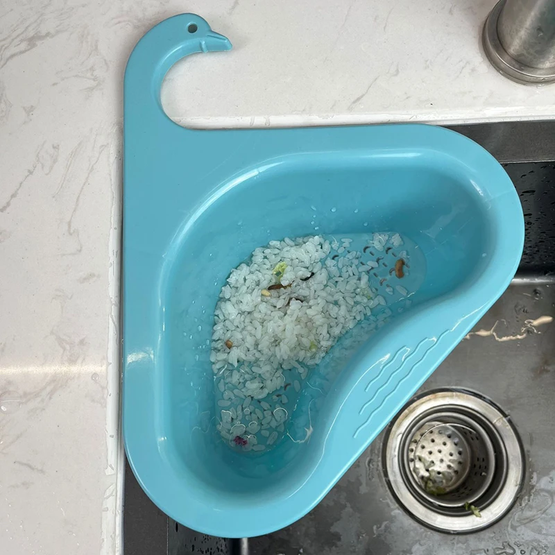 

General Fruit Vegetable Drain Basket Sink Drain Basket Creative Swan Design Wet Dry Waste Separate Hanging Drain Rack Kitchen