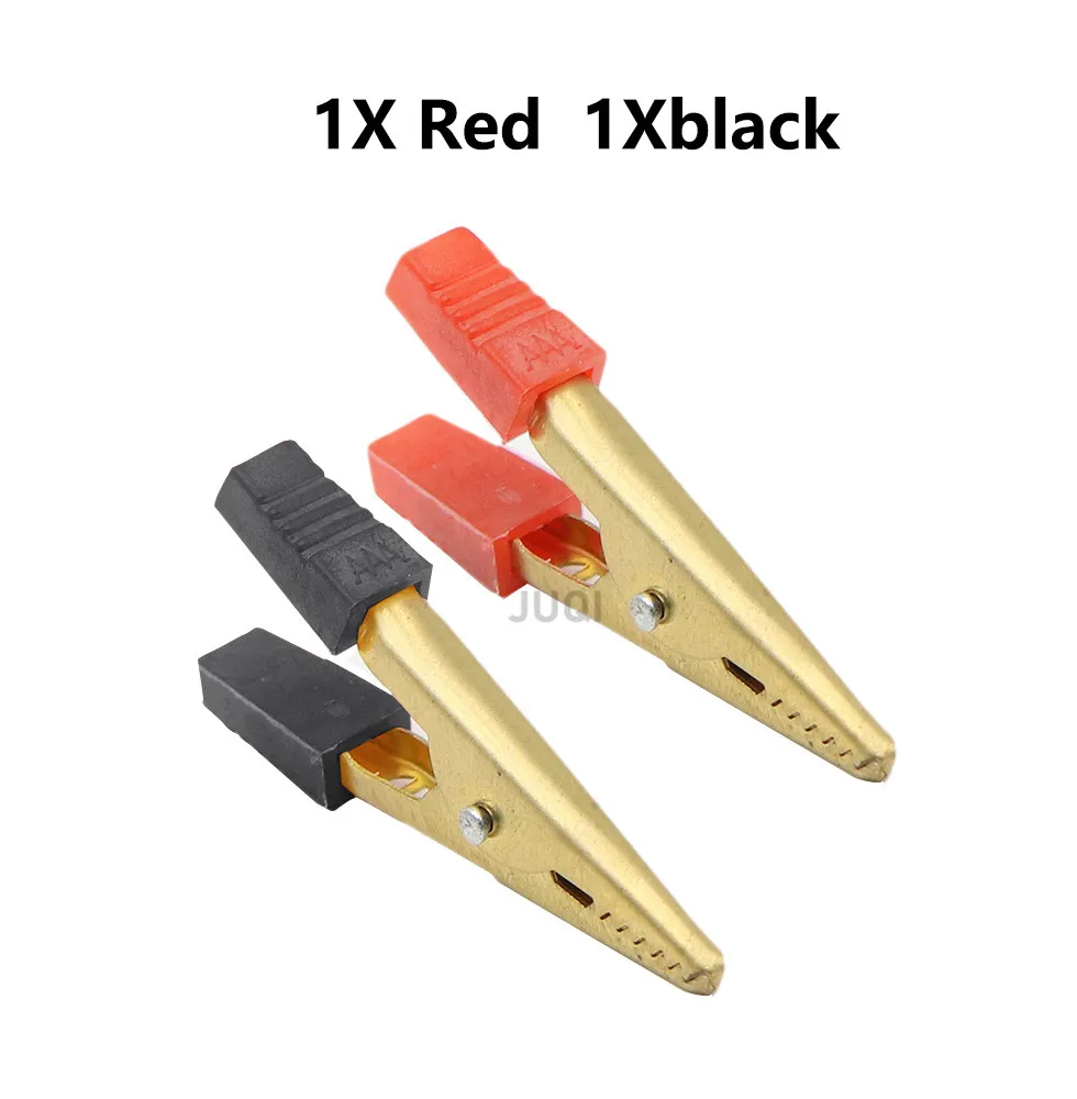 Изолированные крокодиловые зажимы 52 мм, 2 шт., черный+красный