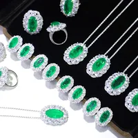 ZOCA New S925 Sterling Silver Synthetic Emerald Rings Oval Cut Gemstone Classic Fine Jewelry Sets for Women Party Gift Lady