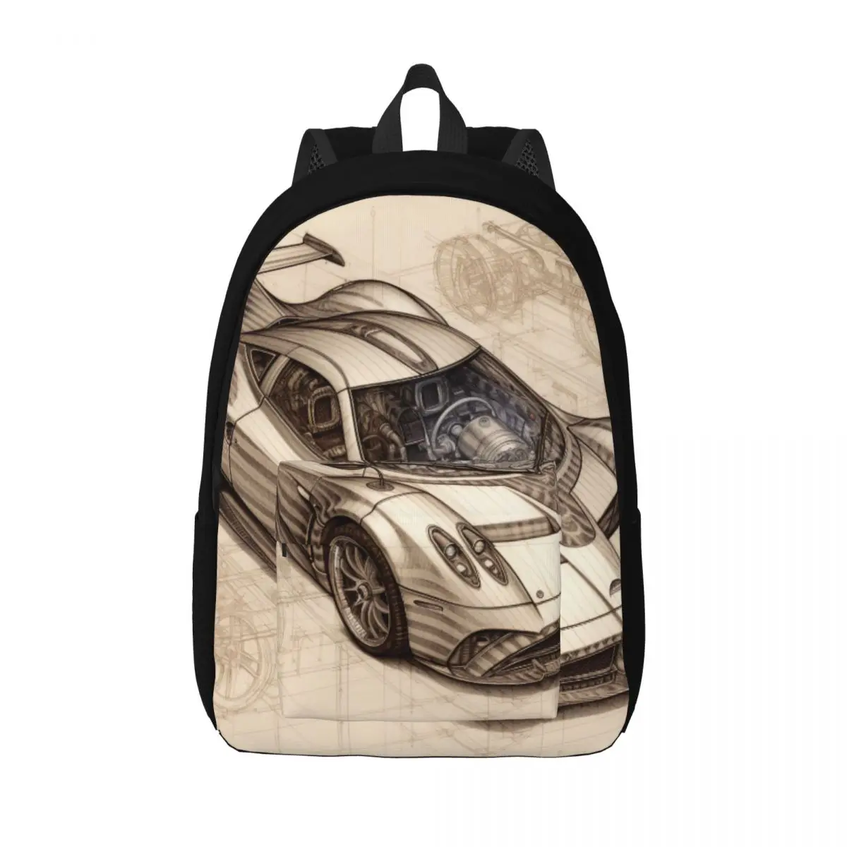 

Рюкзак Холщовый для спортивной машины, Уникальная схема рисования, большой ранец для школы