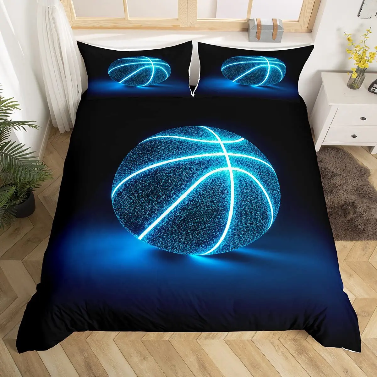 

Basketball Duvet Cover Set Sports Theme Bedding Set for Boys Teens Men with Motivated No Failure Pattern Soft Comforter
