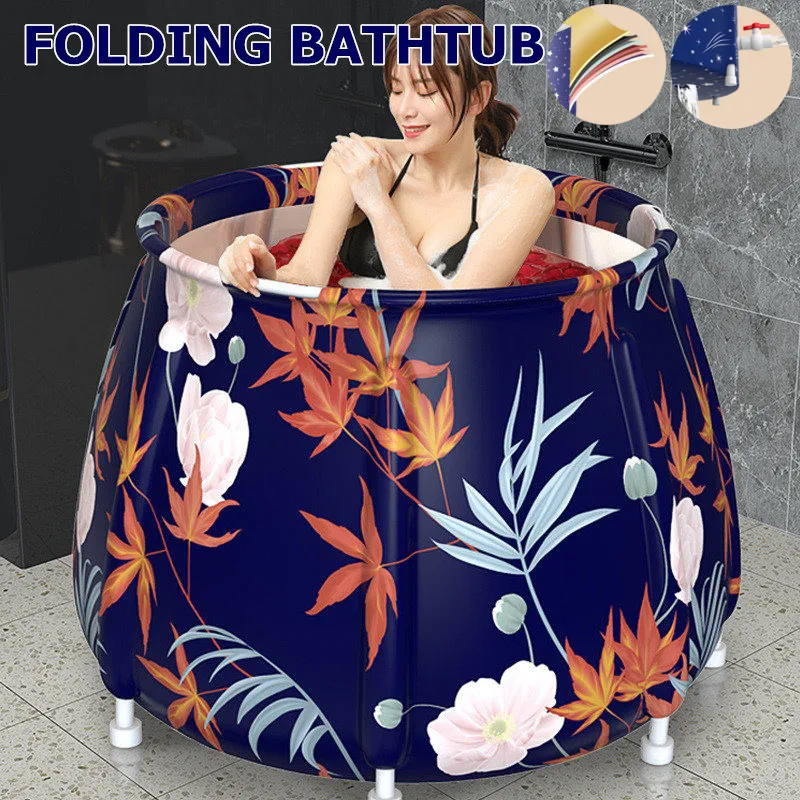 

70cm*65cm Portable Bathtub Folding Bath Bucket Thicken Shower Barrel Large Adult Tub Baby Swimming Pool Insulation Bathroom Tub