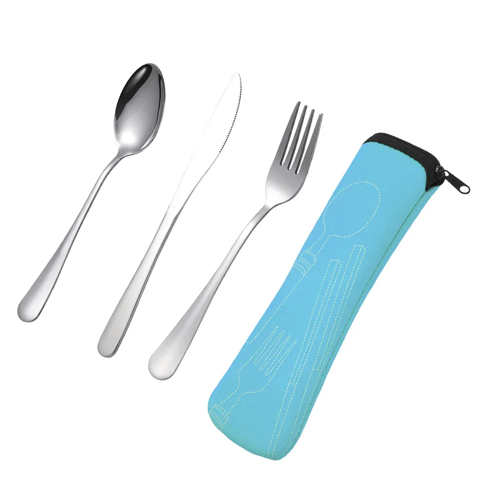 

Set Cutlery Stainless Steel Portable Utensils Flatware Silverware Fork Metal Travel Forks Spooncase Rustproof Dinnerware Piece