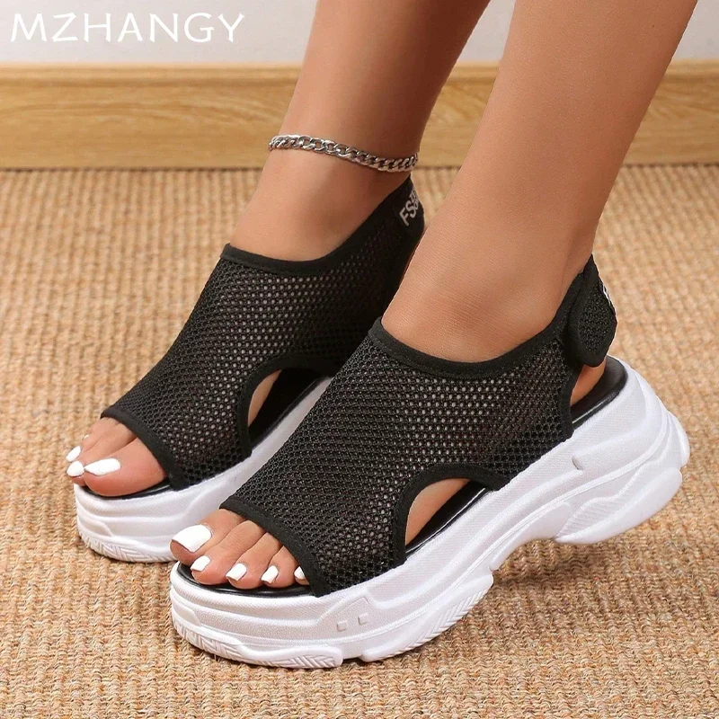 Сандалии на плоской подошве с сеткой дизайнерская женская обувь платформе