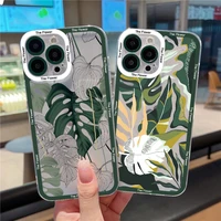 hot art flowers plantain green leaf clear phone case for iphone 13 11 12 pro max xr x xs 7 8 plus se 2020 transparent back cover