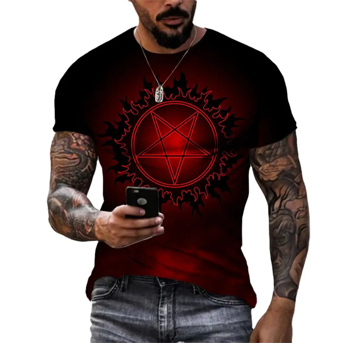 

Summer Men's Fashion 3d Printed T-Shirt Creative Fun Five-Pointed Star Pattern O Collar Short-Sleeved Loose Sport Plus Size Top