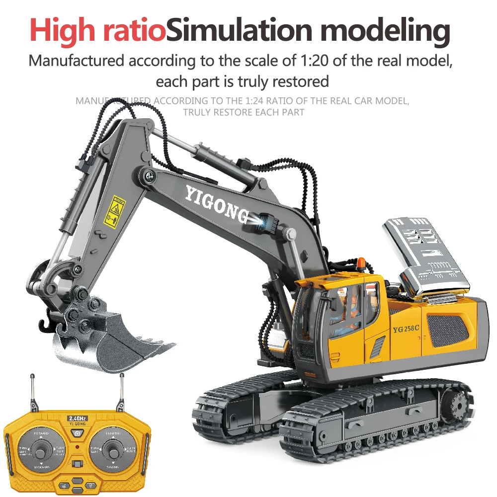 

2.4GHz 11 Channels RC Construction Truck Excavator Dump Trucks Bulldozer Backhoe Truck Large Alloy Remote Control Excavator Toys