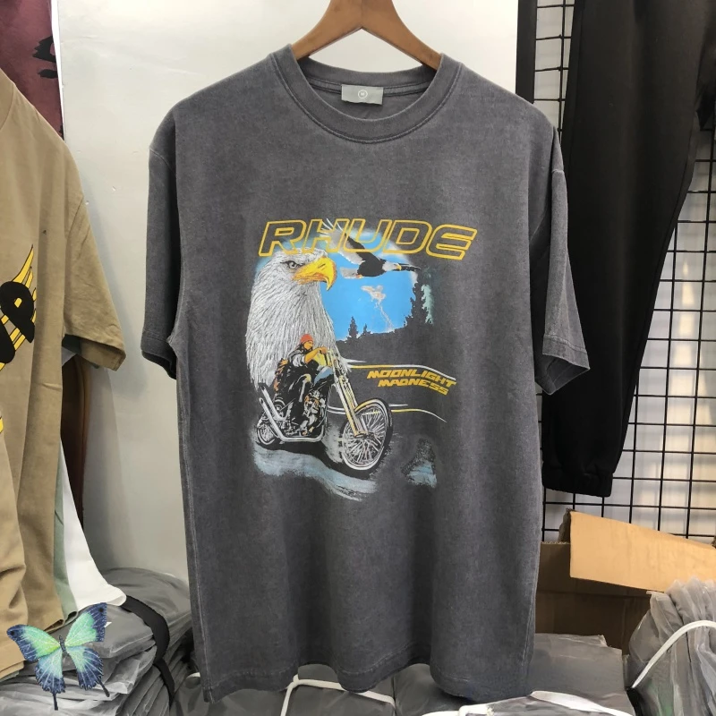 

Washed Distressed Eagle Logo Racing Moto Rhude T-shirt
