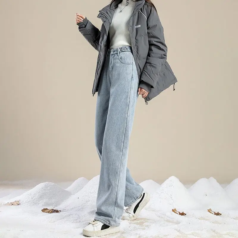 Однотонные хлопковые джинсы с высокой талией и карманами элегантная мода