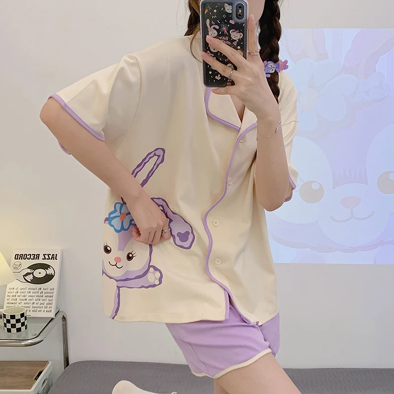 Summer Women Pyjamas New Cartoon Pajamas Sets Sleepwear Casual Nightwear Pijama Mujer Shorts short sleeve M-2XL Home Clothes Set