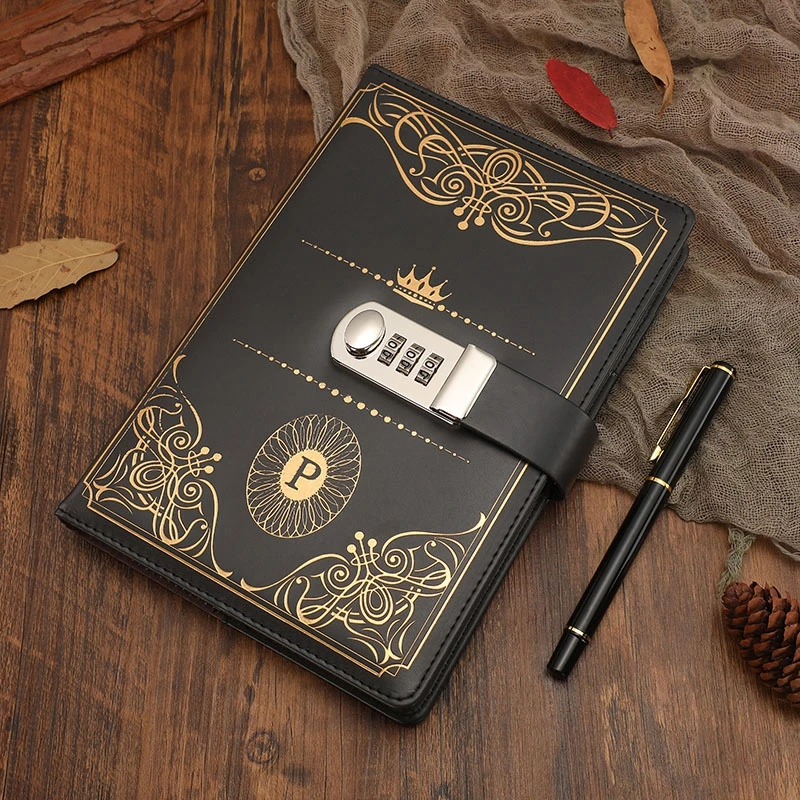 

Student diary simple reading notebook thickened password lock fingerprint literary creative hand account European retro notepad