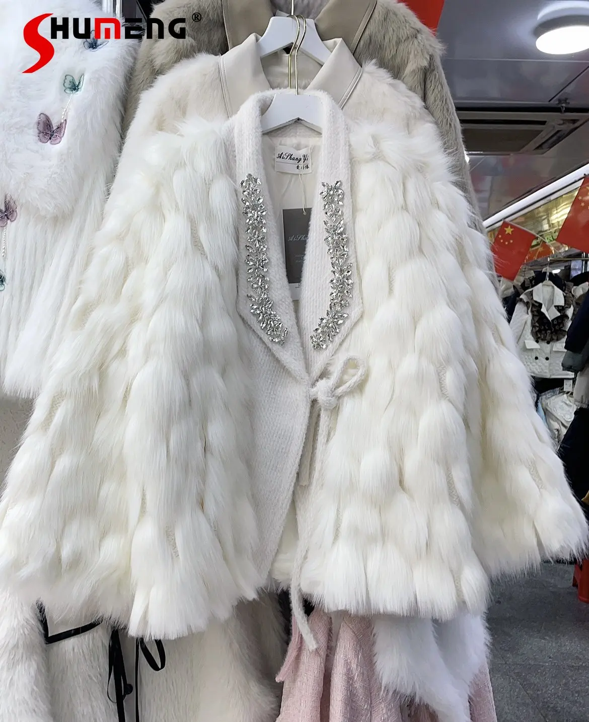 

Heavy Rhinestone Socialite Imitation Fox Fur Fur Coat Women Fashion High-End Luxury Plush Furry Jacket 2022 New Winter Clothes