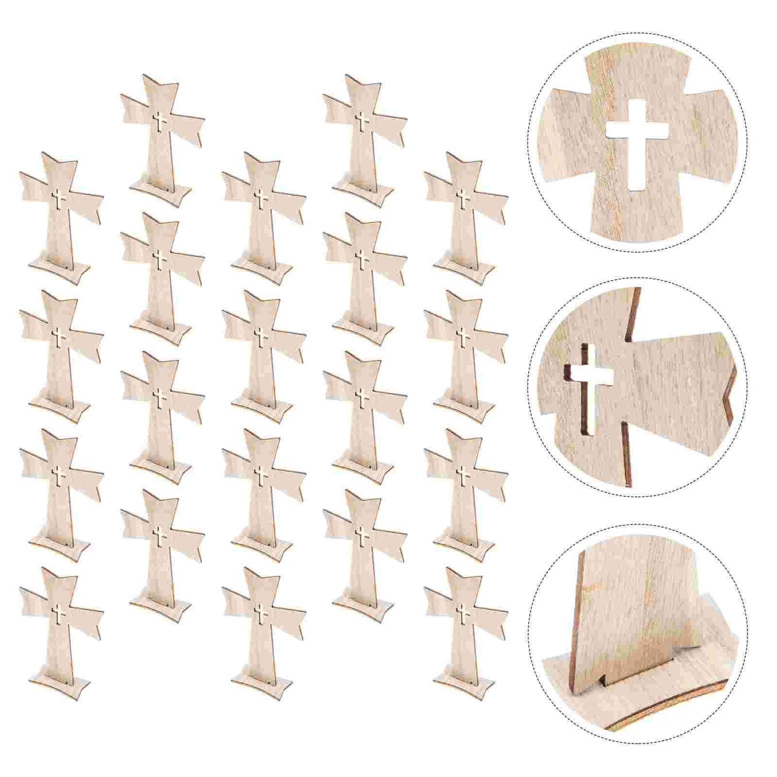 

20 Pcs Memorial Ornament Tabletop Wooden Cross Wood Crafts Kids Standing Table Cross Wood Cross Desktop Wood Jesus Cross