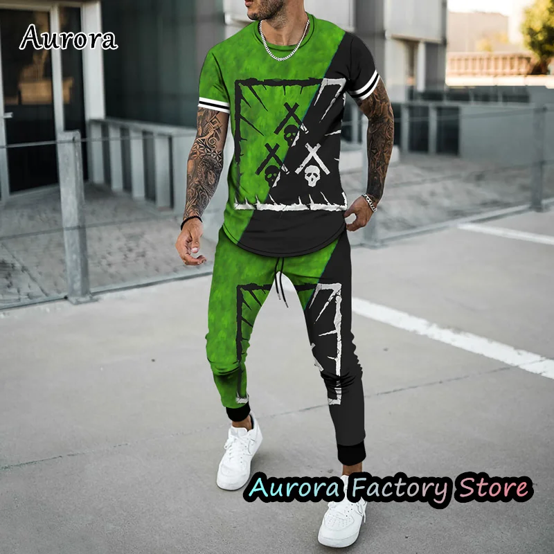 New Summer T-Shirt Trousers Set Fashion Jogger Sets For Men 2 Pieces Casual Jogging Suit Colorful Tracksuit Male Outfit Clothing