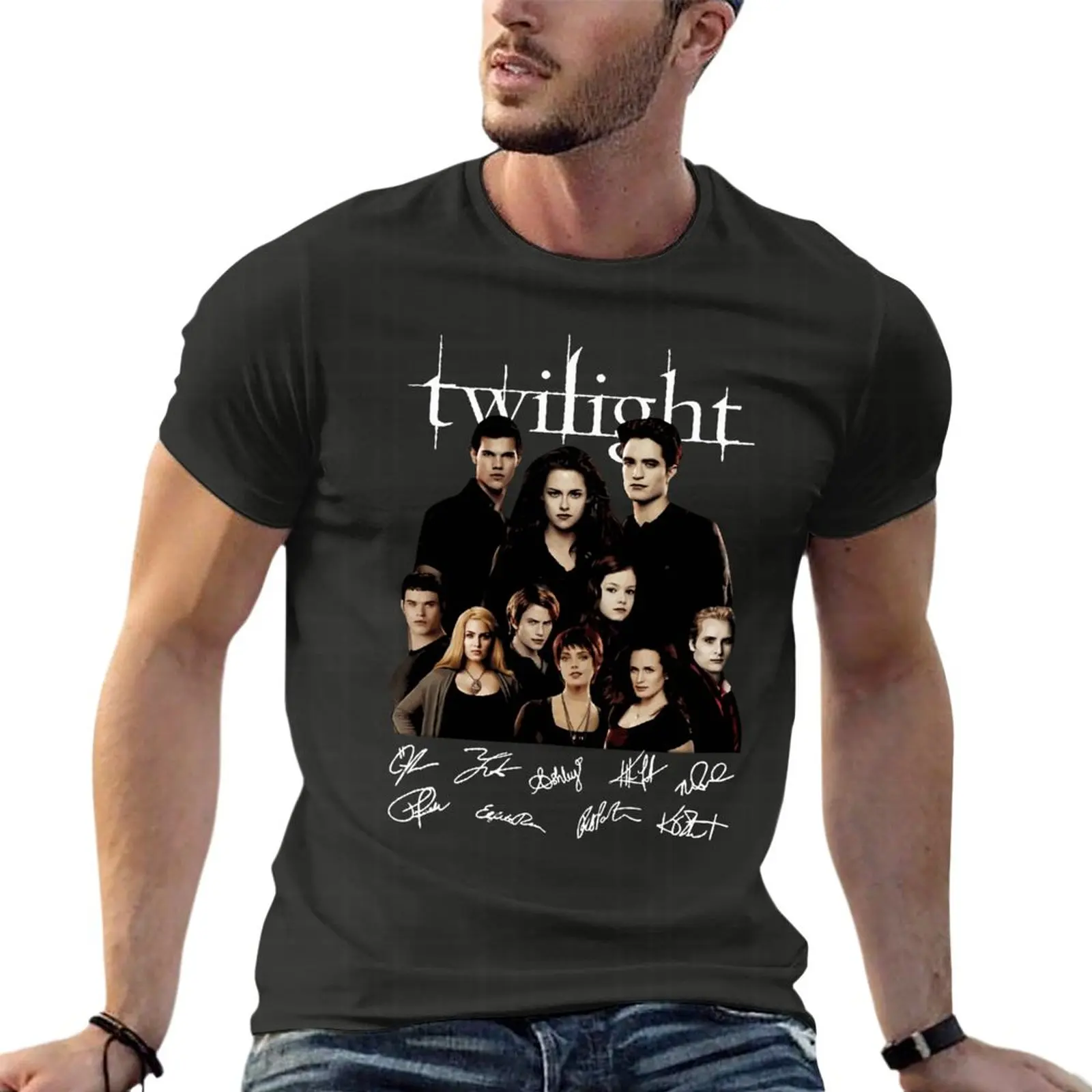 

The Twilight Saga Cast Full Signed Edward Cullen Bella Swan Oversized T Shirt Summer Men Clothes 100% Cotton Streetwear Top Tee