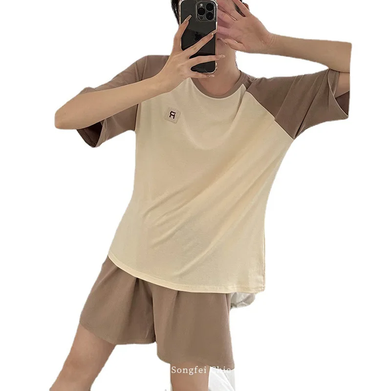 New Pajamas for Women's Summer Round Neck Short-sleeved Shorts Simple Comfortable and Soft Home Service Suit Can Be Worn Outside