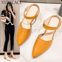 european and american white high heels sandals single shoes pointed toe stiletto toe sandals female summer half baotou slippers