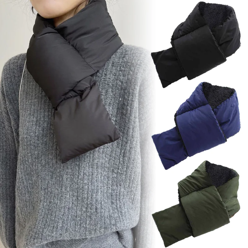 

Winter Thicken Warm Down Cotton Scarf Women Men Thin Light Waterproof Camping Scarf Foldable Portable Warmer Cycling Neck Scarf