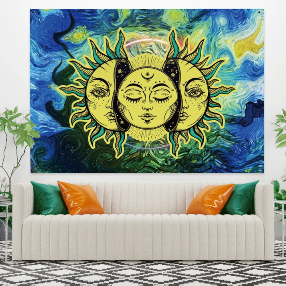 

Mandala Tapestry Psychedelic Sun And Moon Starry Sky Wall Hanging Tarot Hippie Rugs Room Decoration Witchcraft Aesthetic Blanket