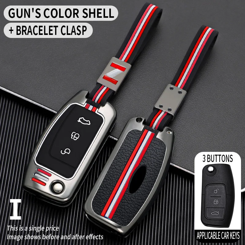 Металлический чехол для автомобильного ключа, чехол для Ford Focus 2 3 Mondeo Fiesta Galaxy C-MAX S C Max, 3 кнопки, складной ключ 2011 2010