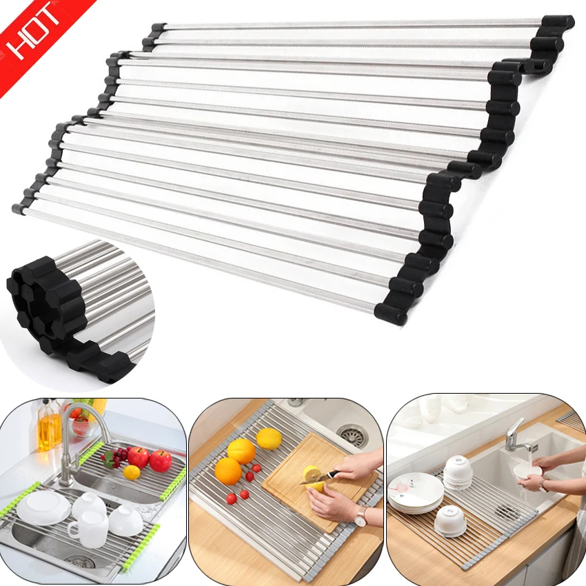 

Регулируемая сушилка, полка для слива, лоток для слива, складной органайзер для раковины, хранение, аксессуары для дома и кухни, Товары для в...