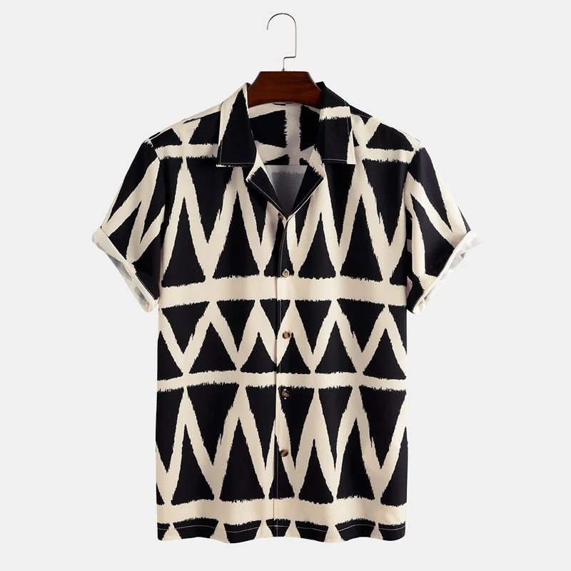 

Men Clotin Summer New Sort-sleeved Men's Diamond Square Printed Sirt Casual Fasion Camisas Para ombre
