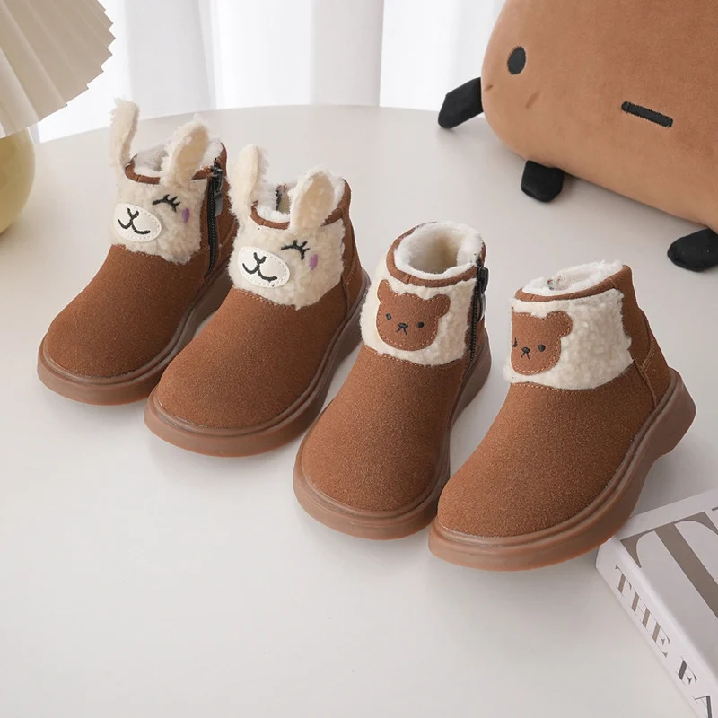 

Winter Autumn Children Snow Boots Girls Quality Genuine Suede Boots Baby Cute Cartoon Snow Boots Boys Warm Cotton Shoes