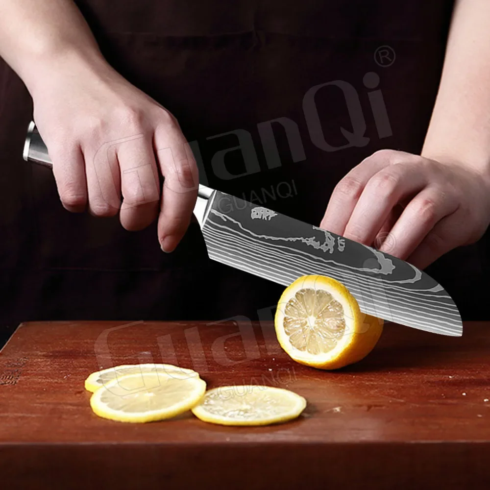 7-дюймовые кухонные дамасские японские ножи шеф-повара из высокоуглеродистой