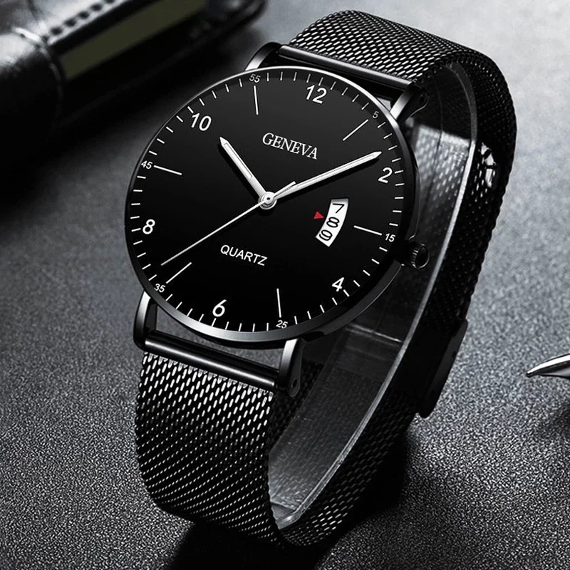 

Men's Business Watch Quartz Watch Simple Men's Ultra-thin Stainless Steel Mesh Strap Men's Calendar Watch relogio masculino