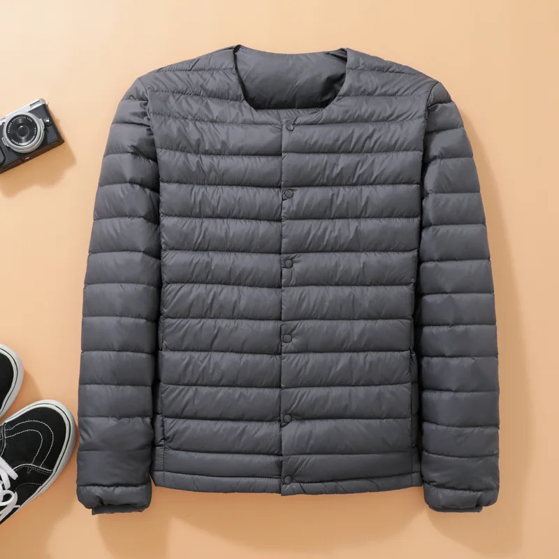 2022 New Autumn Winter Male Fashion Ultra Light Duck Down Jackets Windproof Feather Coats Collarless Warm Men Clothes Streetwear