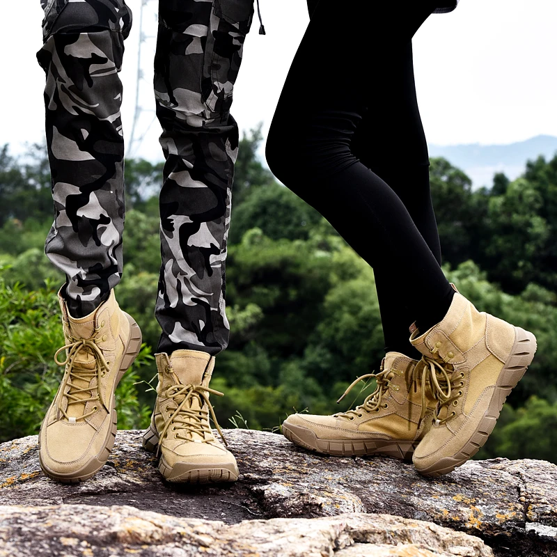 

Summer Couple Unisex Hiking Boots for Women Men Outdoor Canvas Martin Boots Desert Cross-country Shoes
