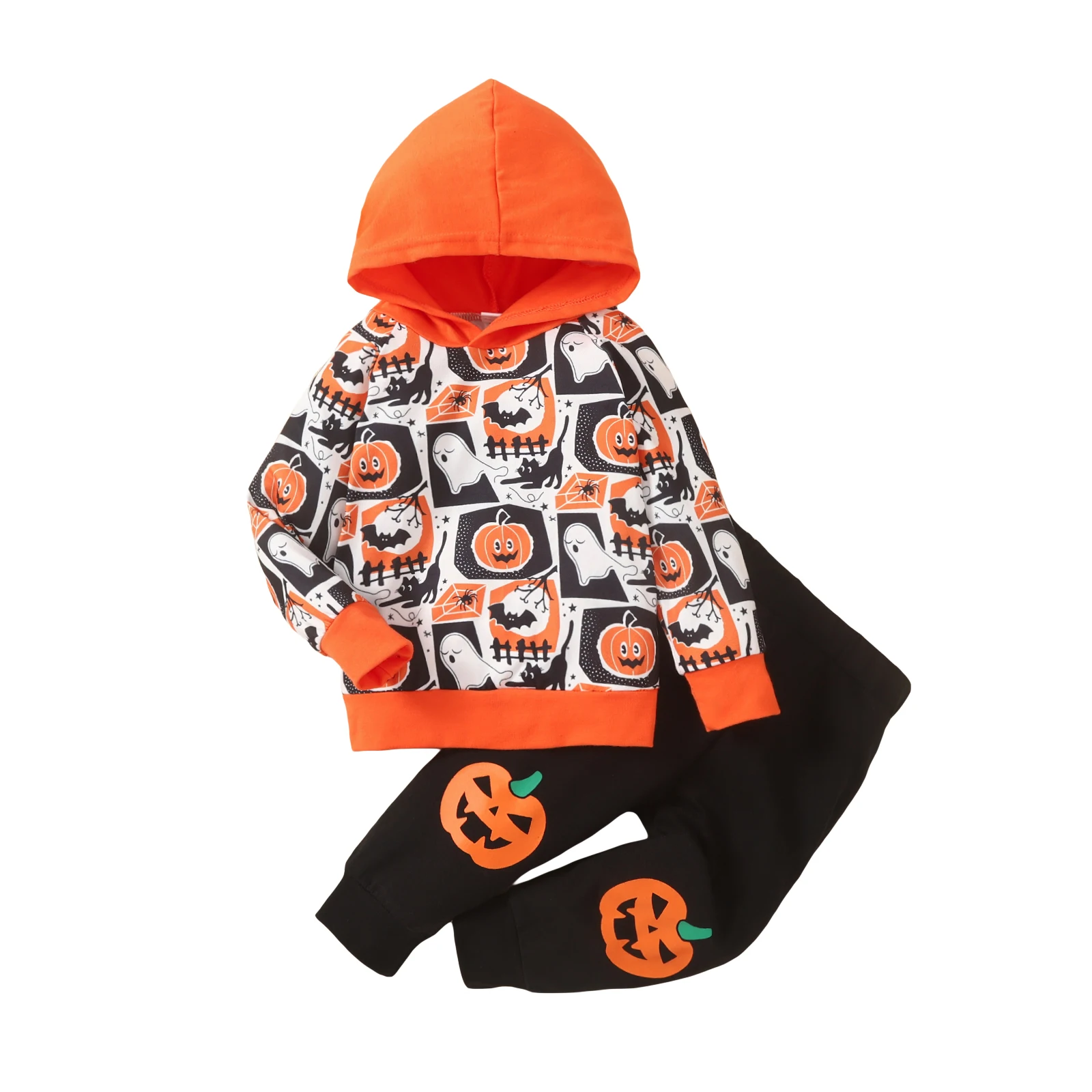 

2022-06-21 Lioraitiin 0-5Years Toddler Baby Boy Girl Halloween Clothing Long Sleeve Pumpkin Printed Hooded Top Long Pants