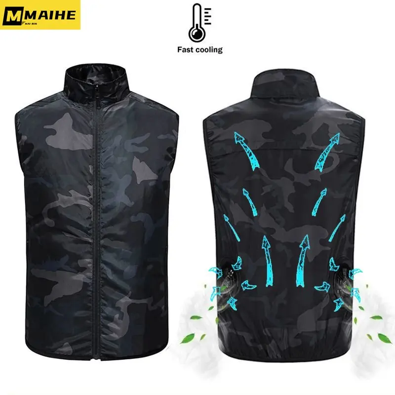 

Men Summer Camouflage Air Conditioning Clothing Fan Cooling Vest USB Charging Cooling sport man vest Outdoor Cooling