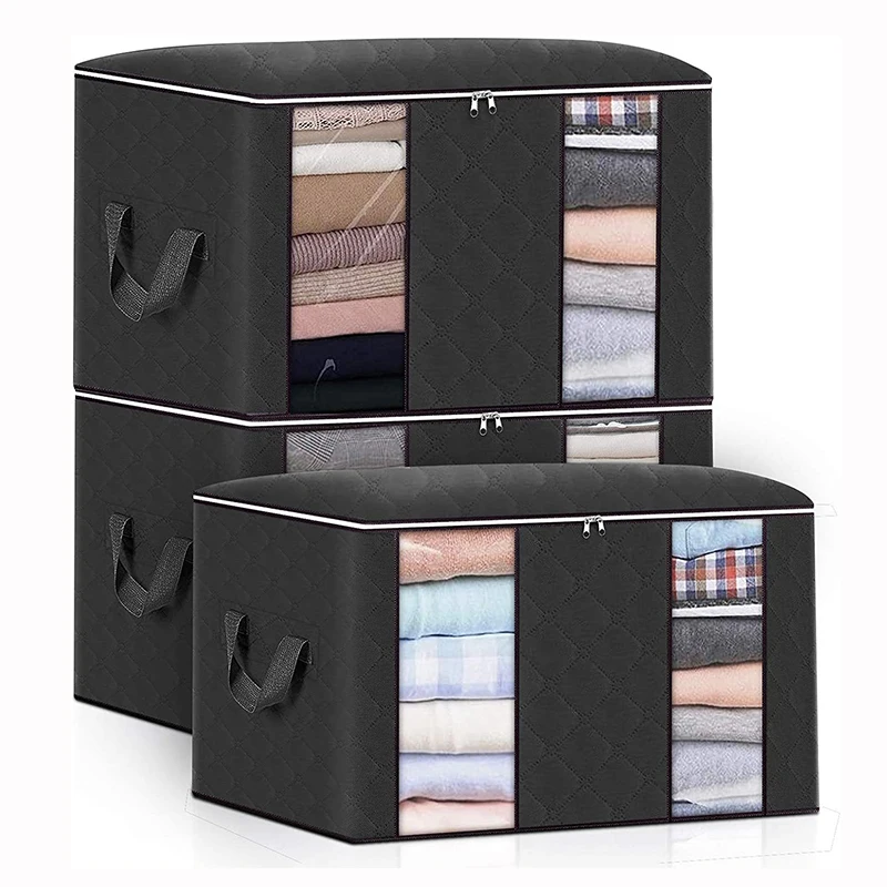 

90L Foldable Quilt Storage Bag Portable Transparent Window With Compartment Clothes Tidy Bag Non-woven under bed storage