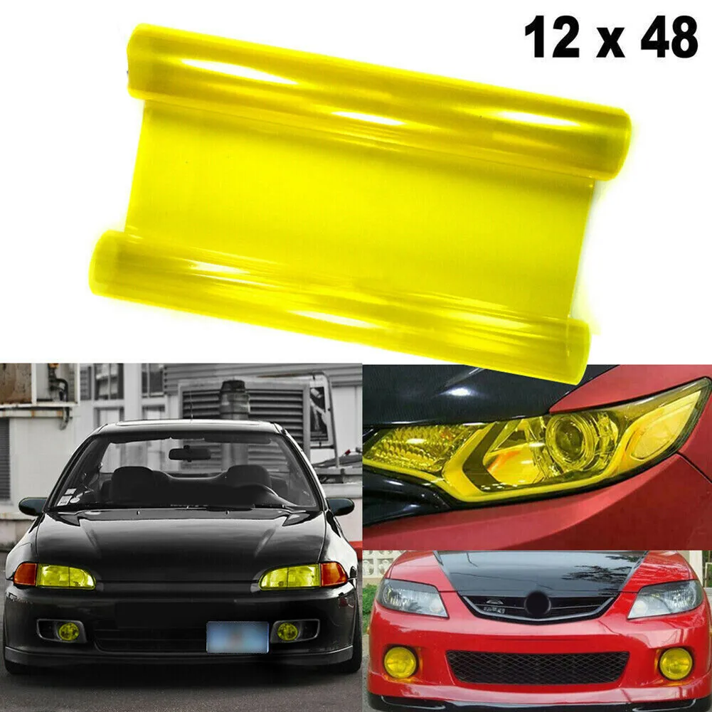 

Yellow Sporty Racing Vinyl Film Trim Wrap For Headlight DRL Fog Light Tail Lights Side Marker Lights Bumpers Hood Windshield