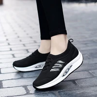ladies casual shoes ladies sneakers net air cushion breathable round shape elastic band solid color increase women flat shoes