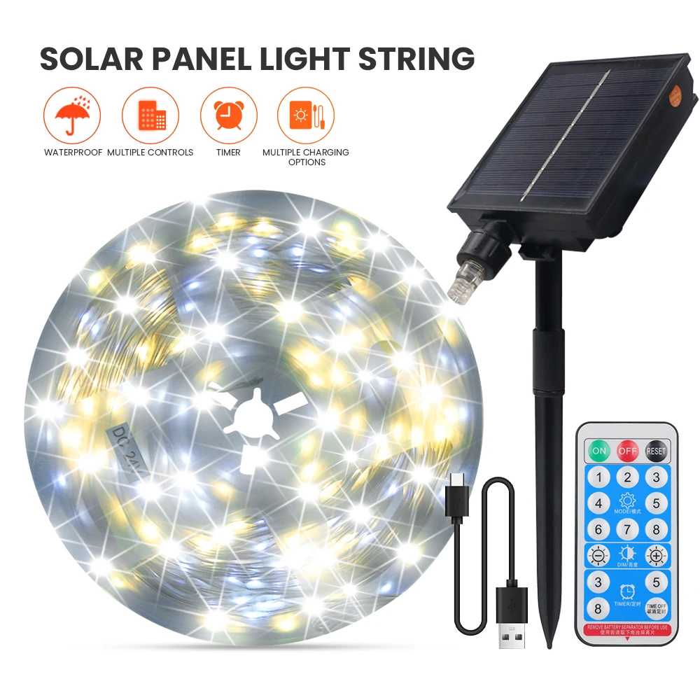 

20m Solar LED Light Outdoor Festoon Lamp Garden Fairy Light String Solar Panel Fast Charge Christmas Garland Yard Decoration