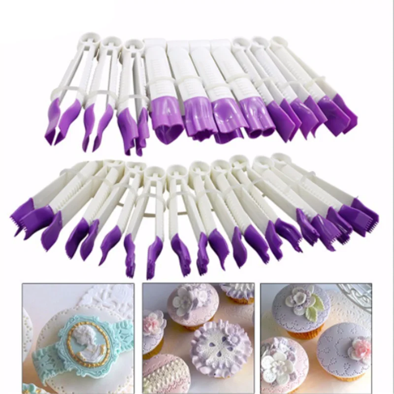 

Cake Lace Flower Edge Clip 10Pcs Plastic Cake Lace Curve Crimper Clip Biscuit Cutter Sugar Craft Embossing Fondant Tools