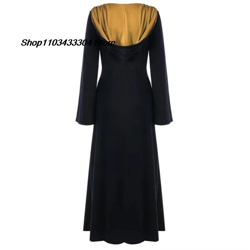 Женское винтажное платье с капюшоном длинное в средневековом стиле со шнуровкой