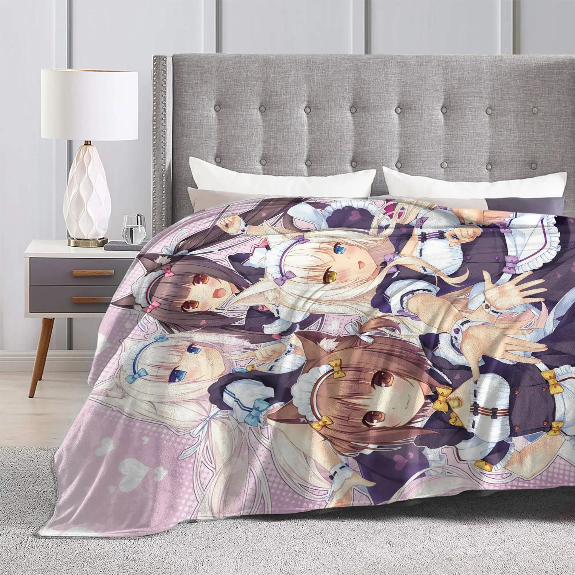 Фото NEKOPARA аниме игровые одеяла флисовое весенне-осеннее многофункциональное супер теплое одеяло для дома, путешествий, плюшевое тонкое одеяло №4