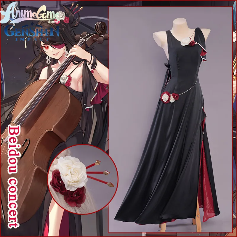 

Genshin Impact Beidou Cosplay Concert Ver. Costume Liyue Bei Dou Women COS Black Red Anime Dress Halloween Role-play Full Set