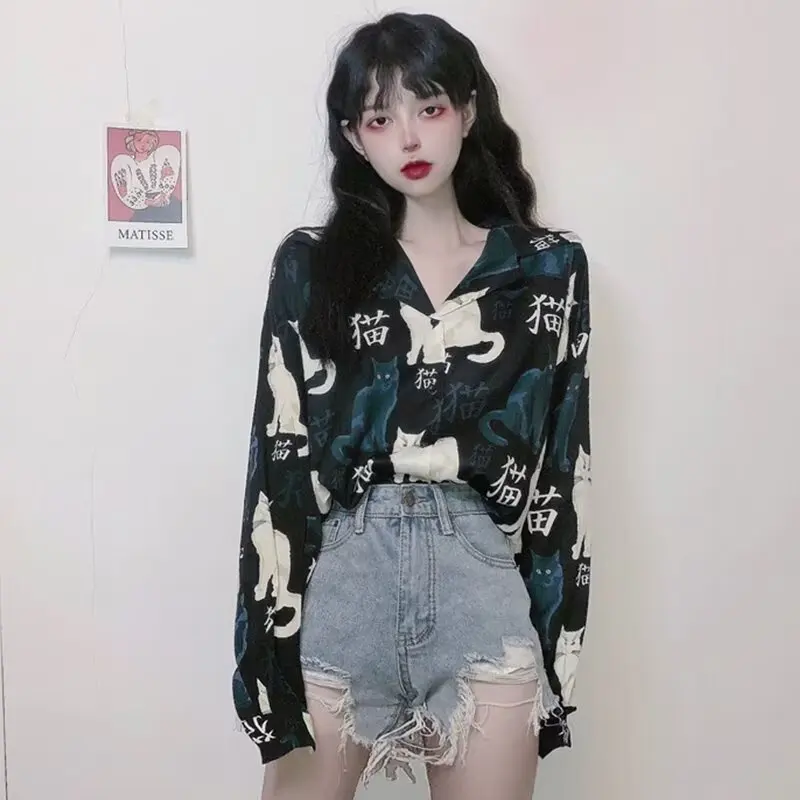 Летние женские рубашки в японском стиле Harajuku топы на пуговицах Хай-стрит с