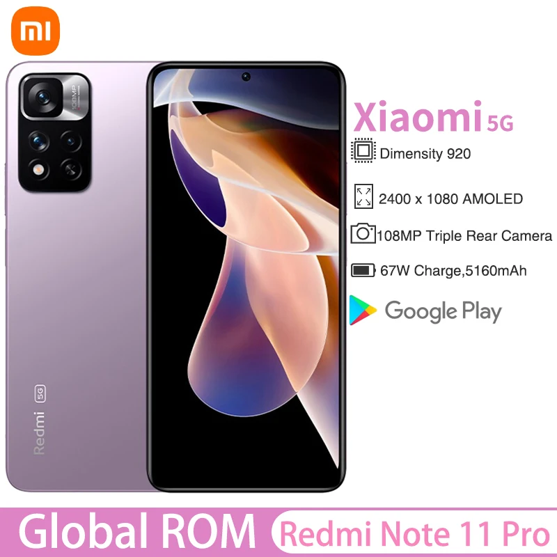 Глобальная прошивка Xiaomi Redmi Note 11 Pro 5G Версия 128 ГБ / 256 Смартфон Dimensity 920 108MP Камера