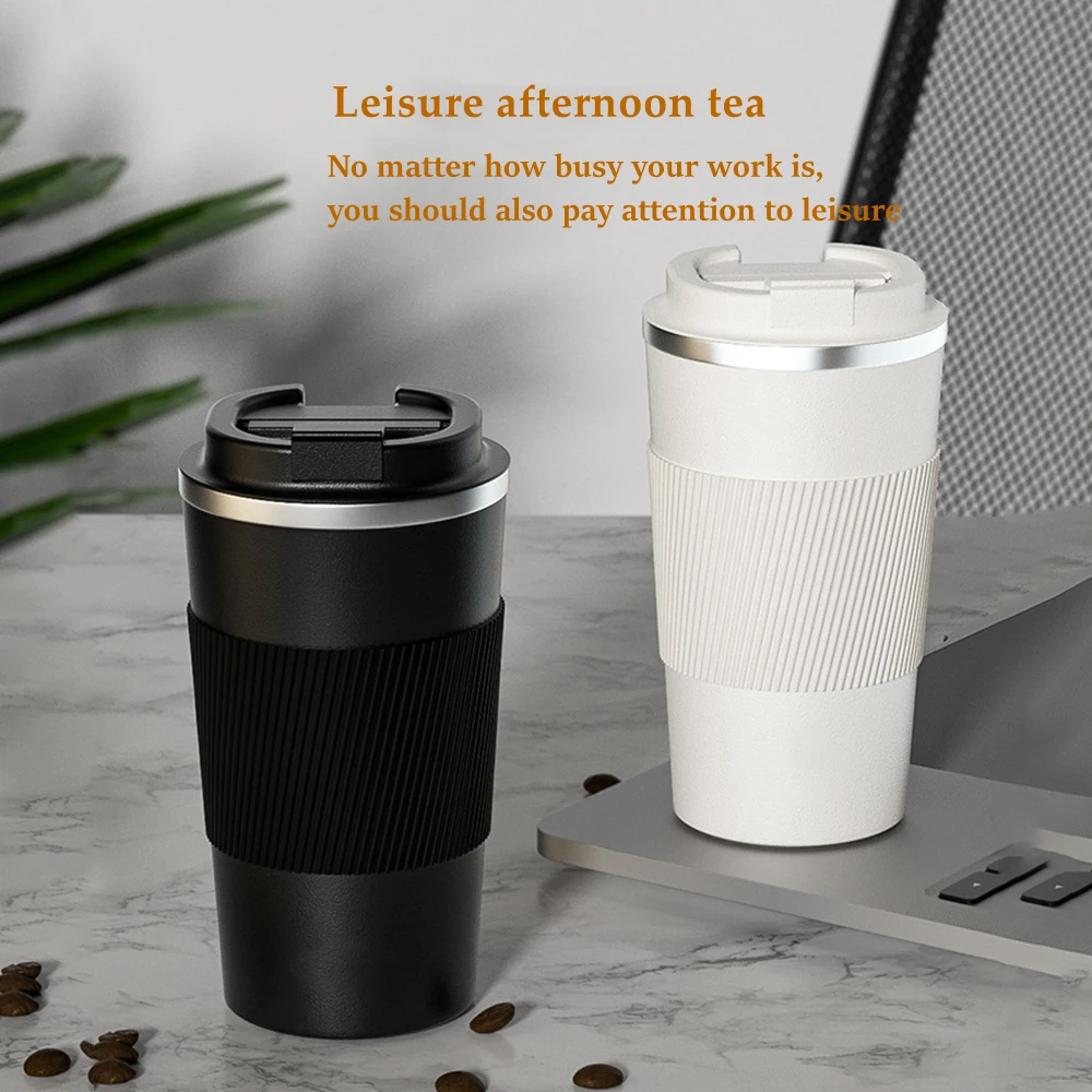 

304 Stainless Steel Coffee Cup with Non Slip Cover Thermos Cup Home Office Travel Car Coffee Cup Milk Cup Tea Cup Gift 380/510ml