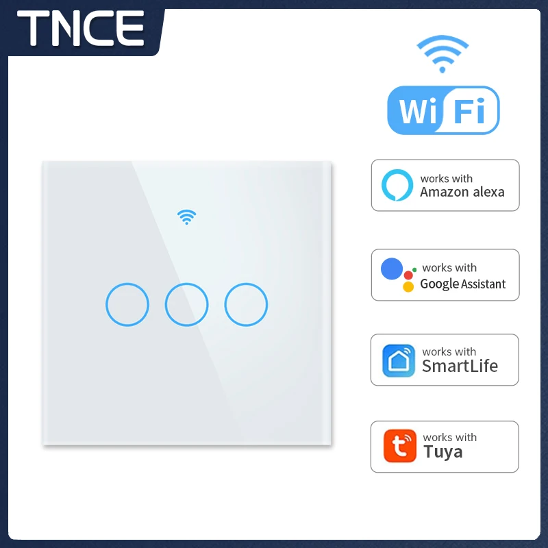 

TNCE Tuya WiFi RF433 Smart Light Switch EU 1/2/3 Gang Touch Switch Smart Life Home Touch Switches With Alexa Google Home