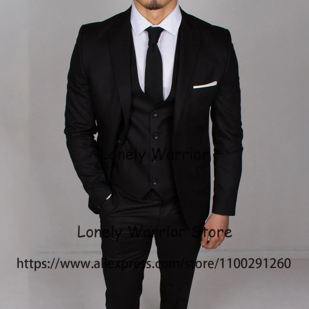 

Классические черные облегающие костюмы для мужчин, официальный деловой Блейзер, смокинг для жениха на свадьбу, комплект из трех предметов, мужской жакет, брюки